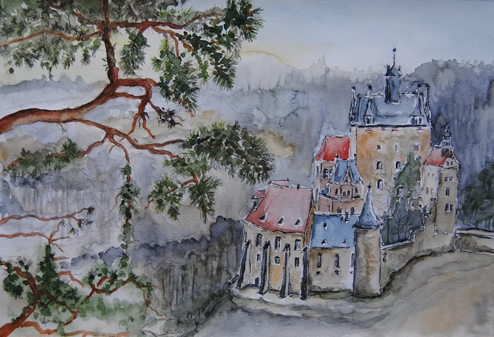 Aquarell Burglandschaft